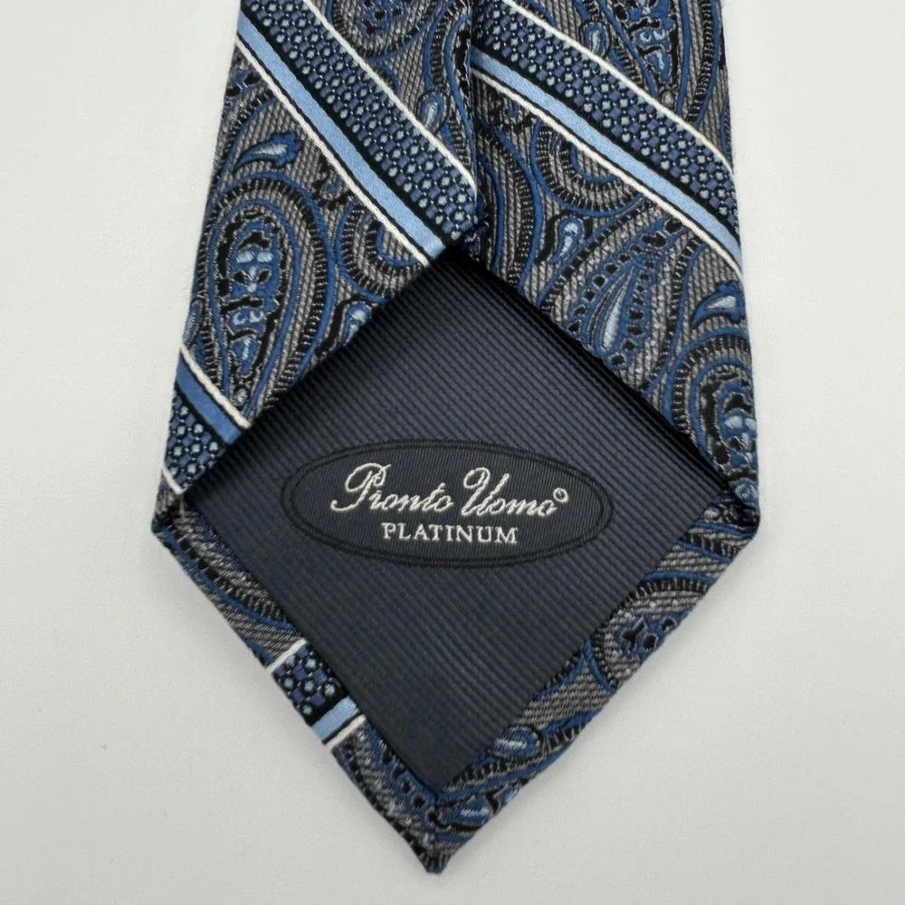 Pronto Uomo Necktie Platinum Mens OS Blue Silk Classic Professional
